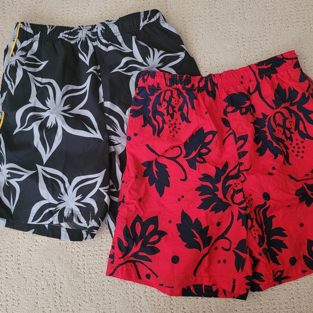Massimo Black and Red Floral Swim Trunks